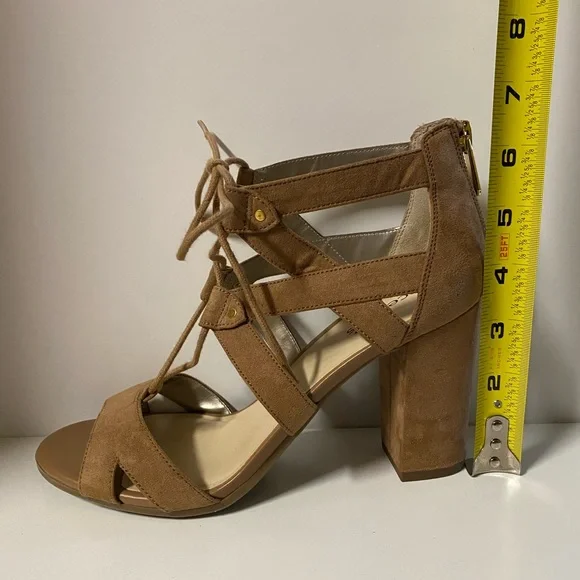 Francescas Collection Eliza Women’s 7 Lace Up Heels Open Toe Sandals Cut Out Tan - Picture 5 of 12